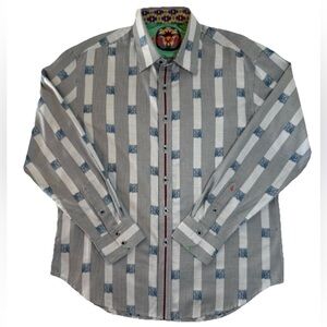 ROBERT GRAHAM BUTTON SHIRT 2XL Knowledge Wisdom Truth Flip Cuffs Denim Blue $198